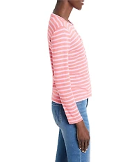 NIC + ZOE Knit Striped Print Crew Neck Long Sleeve Cardigan