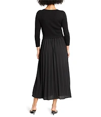 NIC + ZOE Kyrie Knit Round Neck 3/4 Sleeve Pleated Fit-And-Flare Midi Dress