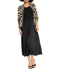 NIC + ZOE Kyrie Knit Round Neck 3/4 Sleeve Pleated Fit-And-Flare Midi Dress