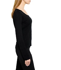 NIC + ZOE Lace Print Knit V-Neck Long Sleeve T-Shirt