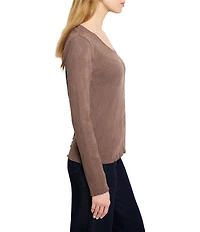 NIC + ZOE Lace Print Knit V-Neck Long Sleeve T-Shirt