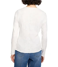 NIC + ZOE Lace Print Knit V-Neck Long Sleeve T-Shirt