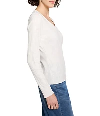 NIC + ZOE Lace Print Knit V-Neck Long Sleeve T-Shirt