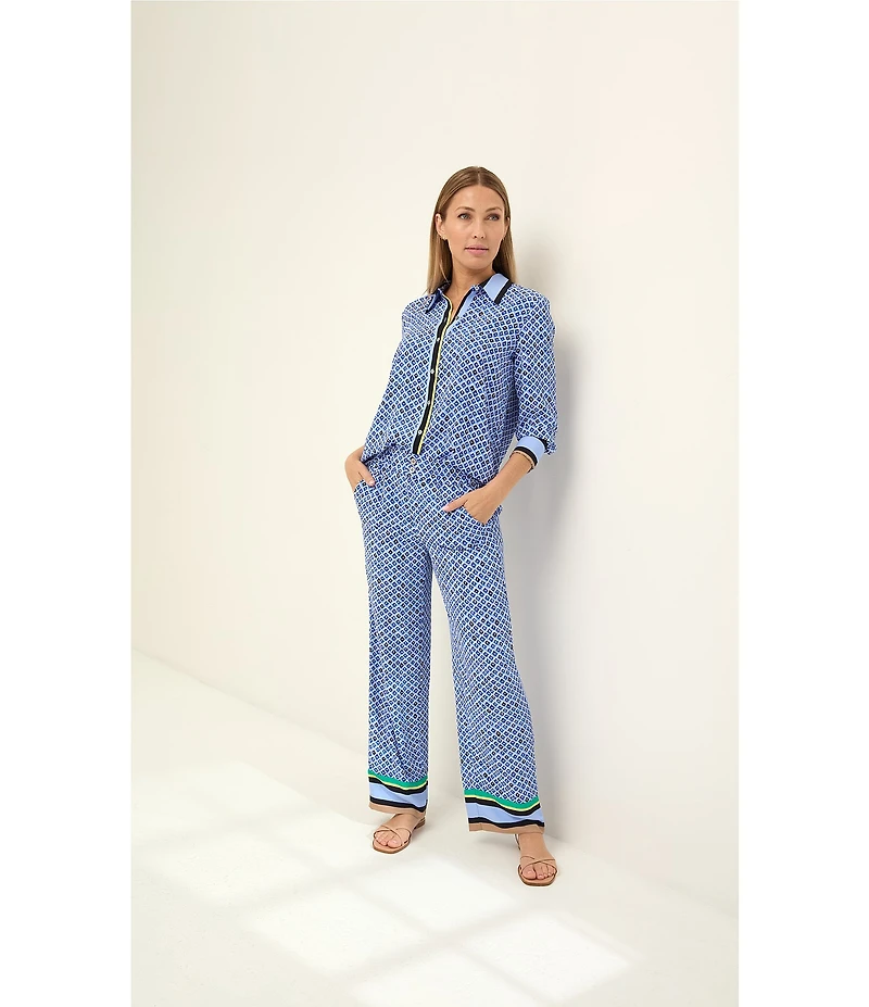 NIC + ZOE Lenox Mosaic Trimmed Wide Leg Relaxed Pants