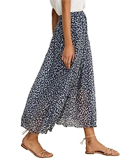 NIC + ZOE Leopard Stretch Crinkle Elastic Wiast Midi Skirt