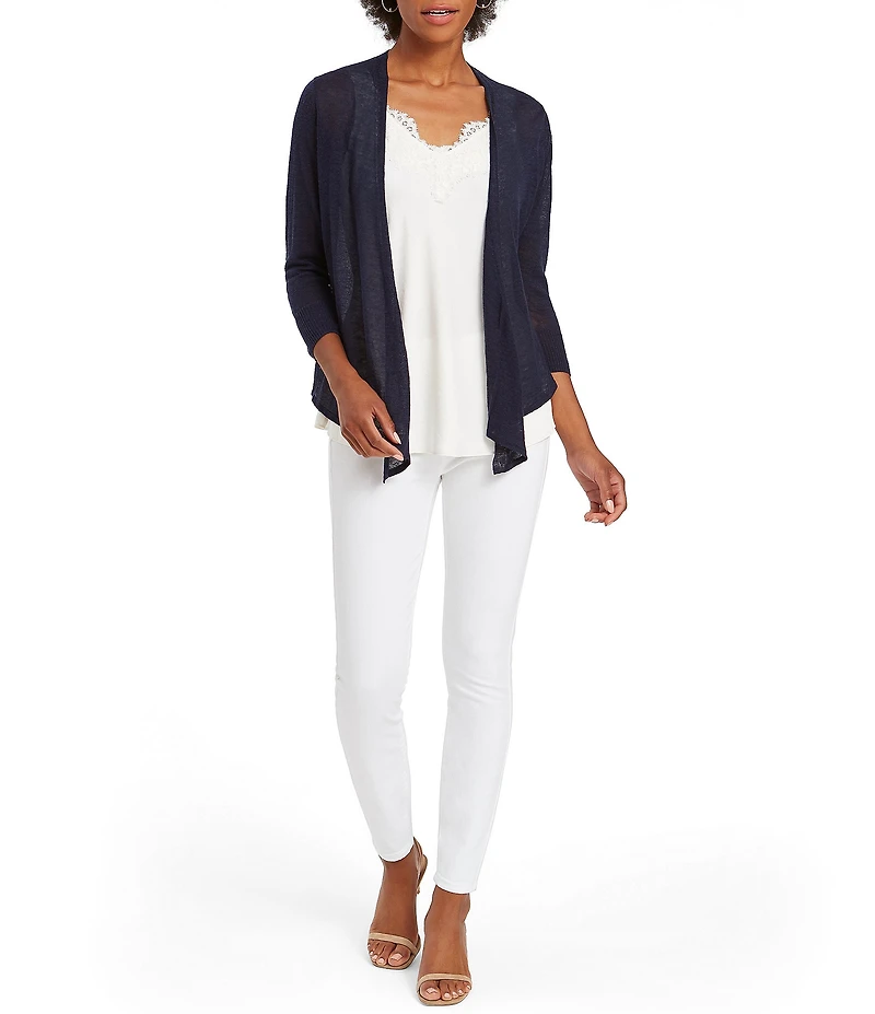 NIC + ZOE Lightweight 4-Way Linen Blend Open Front 3/4 Sleeve Cardigan