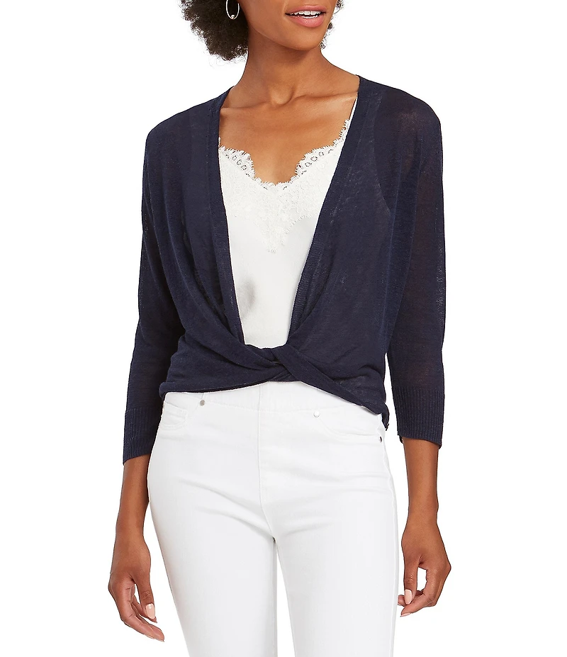 NIC + ZOE Lightweight 4-Way Linen Blend Open Front 3/4 Sleeve Cardigan