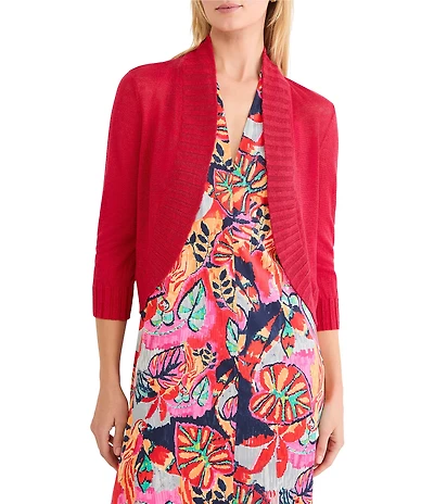 NIC + ZOE Linen Blend Knit Open Front 3/4 Sleeve Bolero Cardigan
