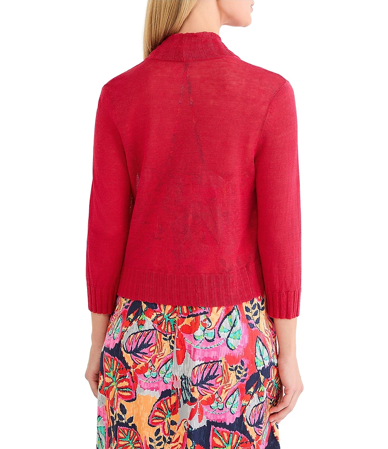 NIC + ZOE Linen Blend Knit Open Front 3/4 Sleeve Bolero Cardigan