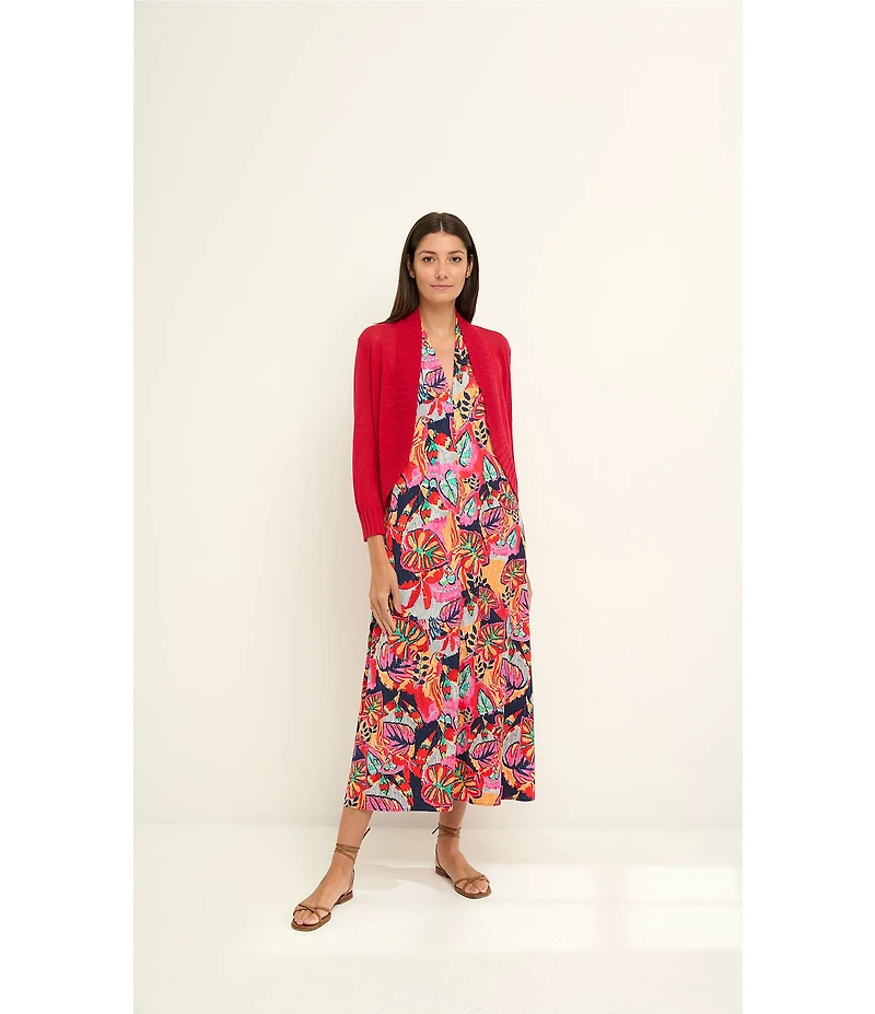 NIC + ZOE Linen Blend Knit Open Front 3/4 Sleeve Bolero Cardigan