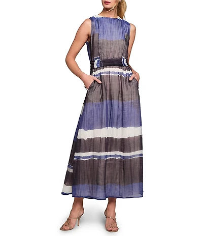 NIC + ZOE Luna Gallery Stripe Crew Neck Sleeveless Fit-And-Flare Tie Waist Dress