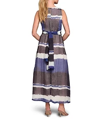 NIC + ZOE Luna Gallery Stripe Crew Neck Sleeveless Fit-And-Flare Tie Waist Dress