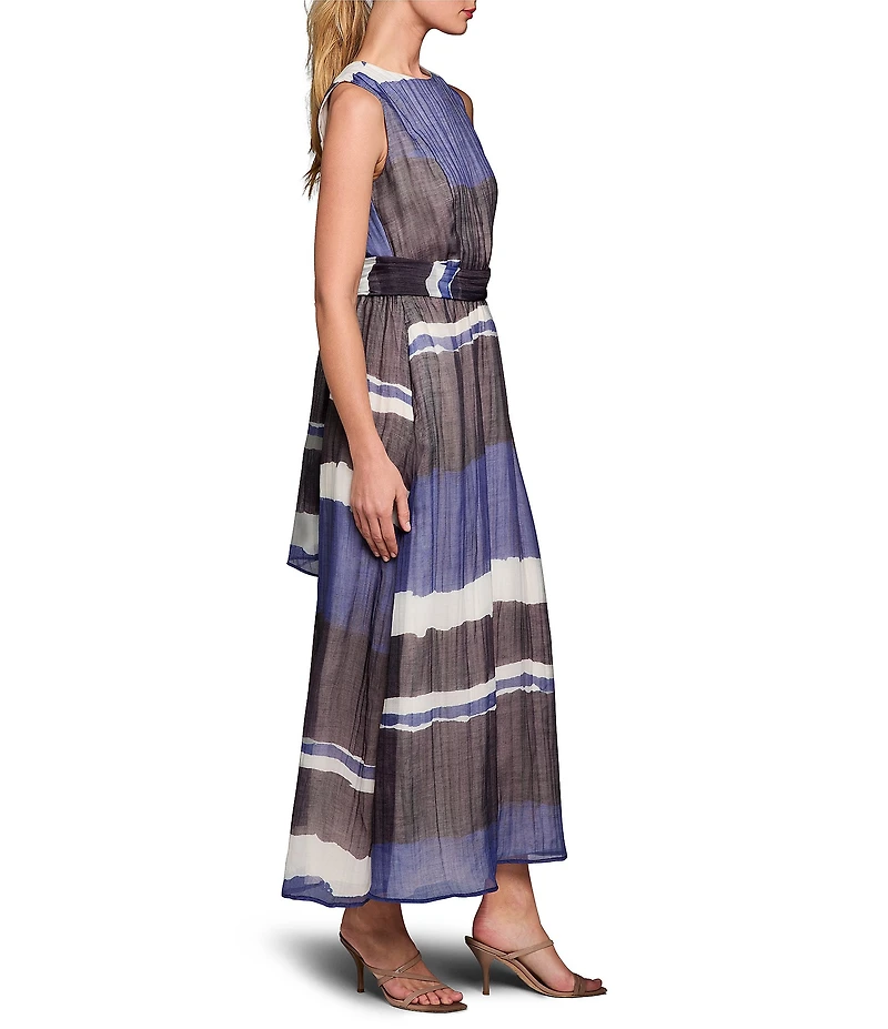 NIC + ZOE Luna Gallery Stripe Crew Neck Sleeveless Fit-And-Flare Tie Waist Dress