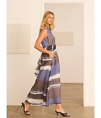 NIC + ZOE Luna Gallery Stripe Crew Neck Sleeveless Fit-And-Flare Tie Waist Dress
