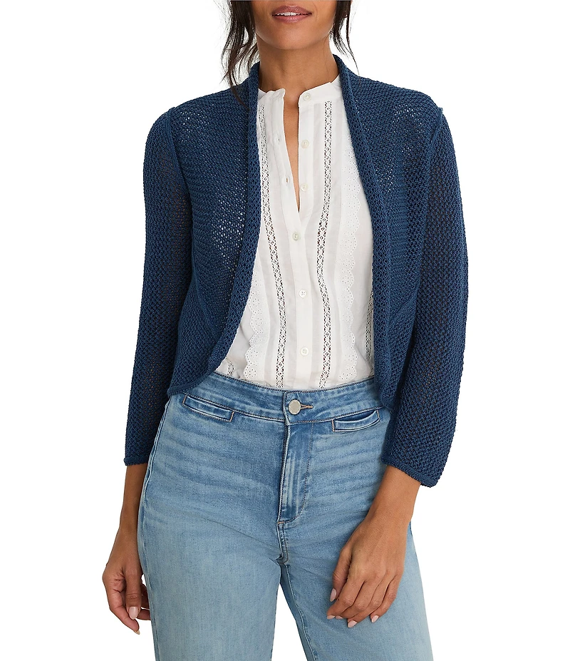 NIC + ZOE Mesh Cocoon Open Front Long Sleeve Cardigan