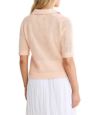 NIC + ZOE Mesh Knit Polo V-Neck Elbow Sleeve Top