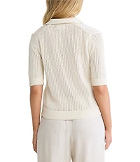 NIC + ZOE Mesh Knit Polo V-Neck Elbow Sleeve Top