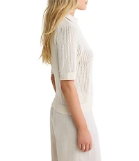NIC + ZOE Mesh Knit Polo V-Neck Elbow Sleeve Top