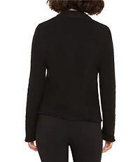 NIC + ZOE Military Fringe Mix Knit Band Collar Long Sleeve Snap Front Jacket