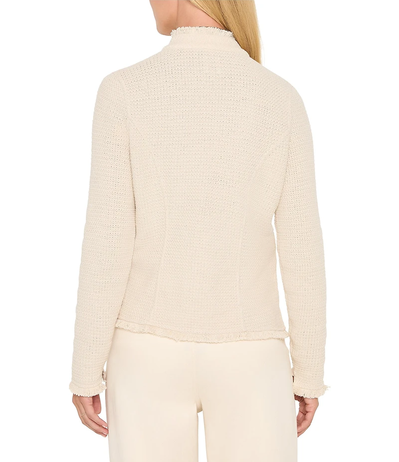 NIC + ZOE Military Fringe Mix Knit Band Collar Long Sleeve Snap Front Jacket