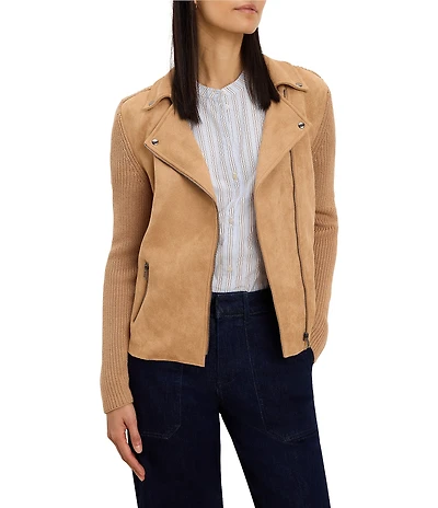 NIC + ZOE Mixed-Media Notch Collar Long Sleeve Moto Jacket