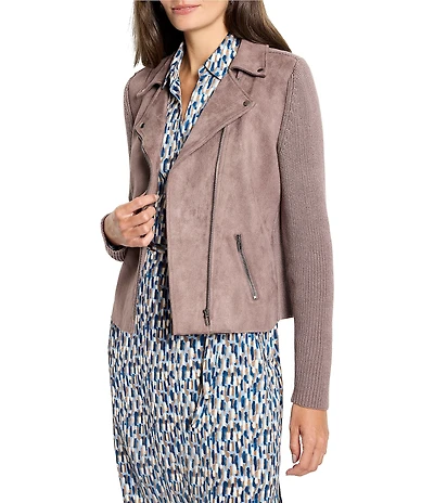 NIC + ZOE Mixed Media Notch Collar Long Sleeve Moto Jacket