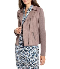 NIC + ZOE Mixed Media Notch Collar Long Sleeve Moto Jacket
