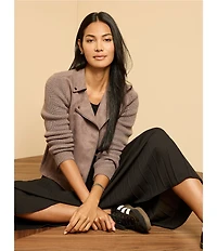 NIC + ZOE Mixed Media Notch Collar Long Sleeve Moto Jacket