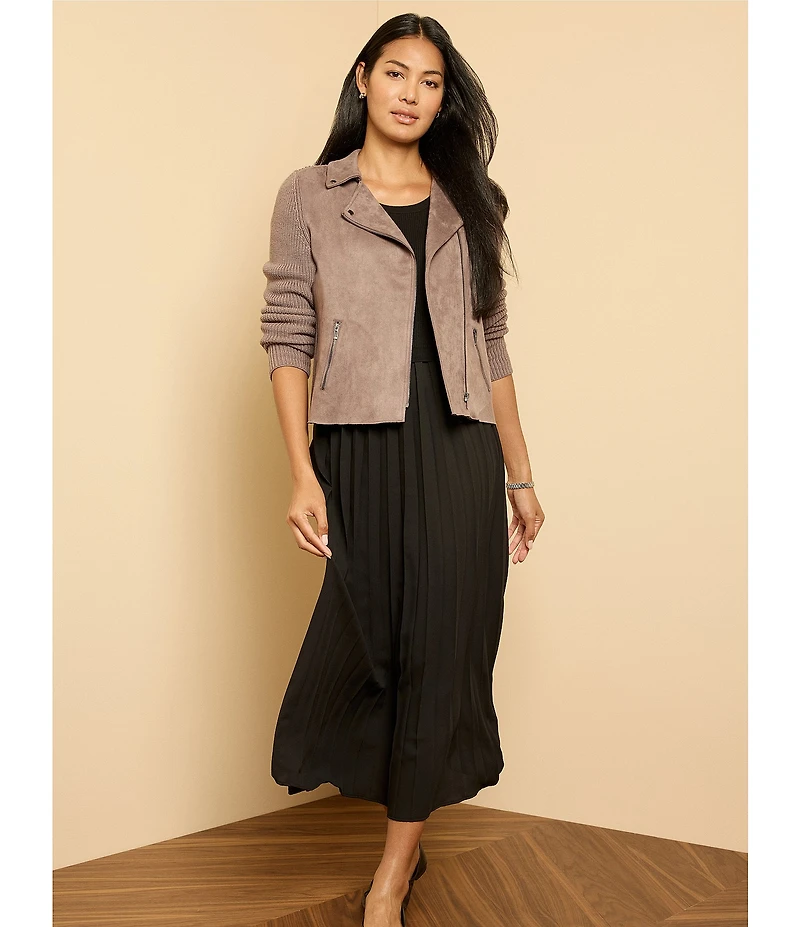 NIC + ZOE Mixed Media Notch Collar Long Sleeve Moto Jacket