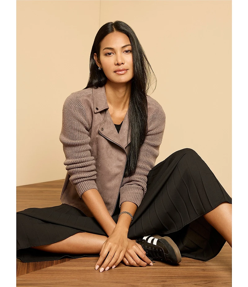 NIC + ZOE Mixed Media Notch Collar Long Sleeve Moto Jacket