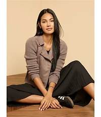 NIC + ZOE Mixed Media Notch Collar Long Sleeve Moto Jacket