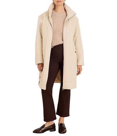 NIC + ZOE Mixed Media Stand Collar Long Sleeve Zip-Front Puffer Parker Jacket