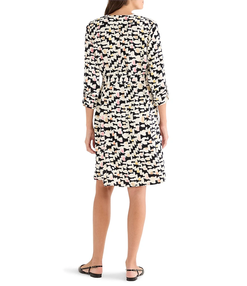 NIC + ZOE Mod Mix Zelda Split Neck Long Sleeve Shirt Dress