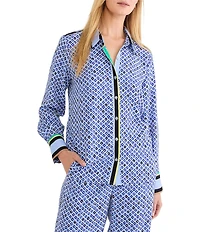 NIC + ZOE Mosaic Trim Shirt Collar Long Sleeve Shirt