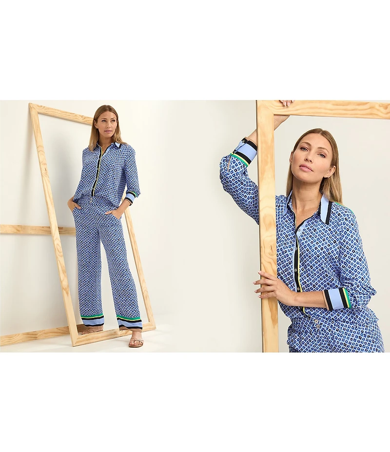 NIC + ZOE Mosaic Trim Shirt Collar Long Sleeve Shirt