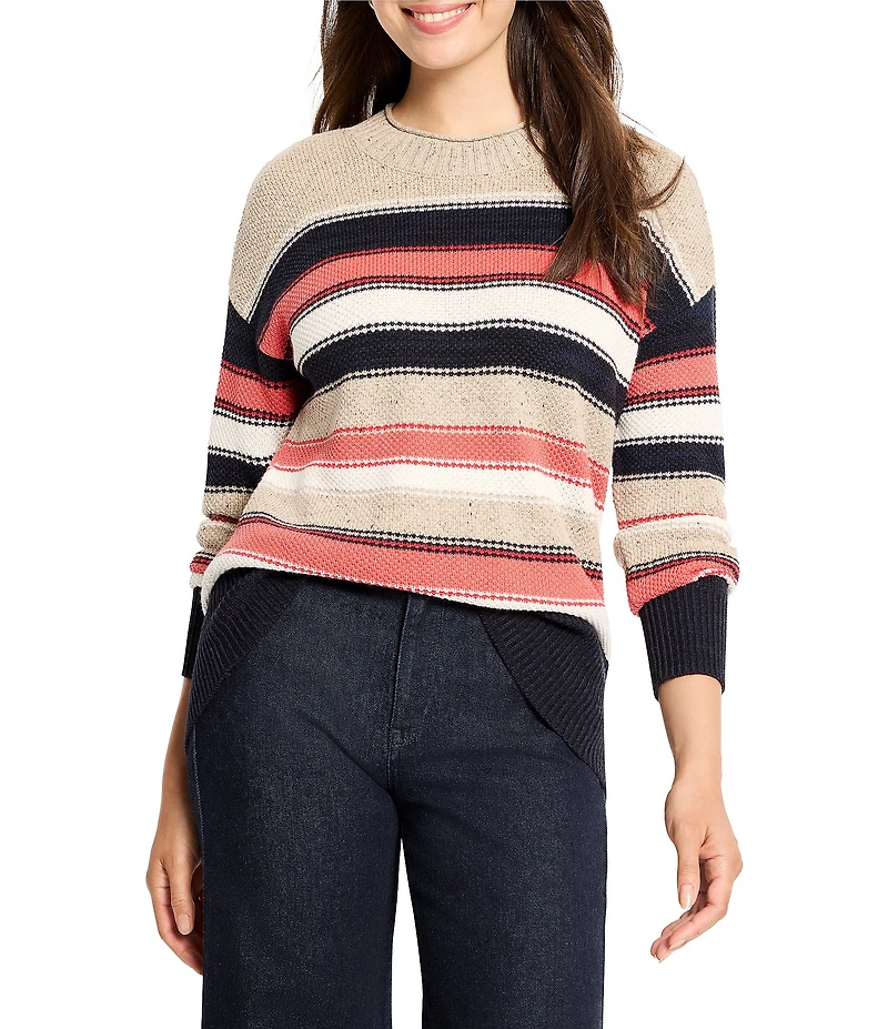 NIC + ZOE Nep Knit Stripe Round Neck Long Sleeve Sweater