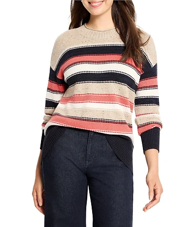 NIC + ZOE Nep Knit Stripe Round Neck Long Sleeve Sweater