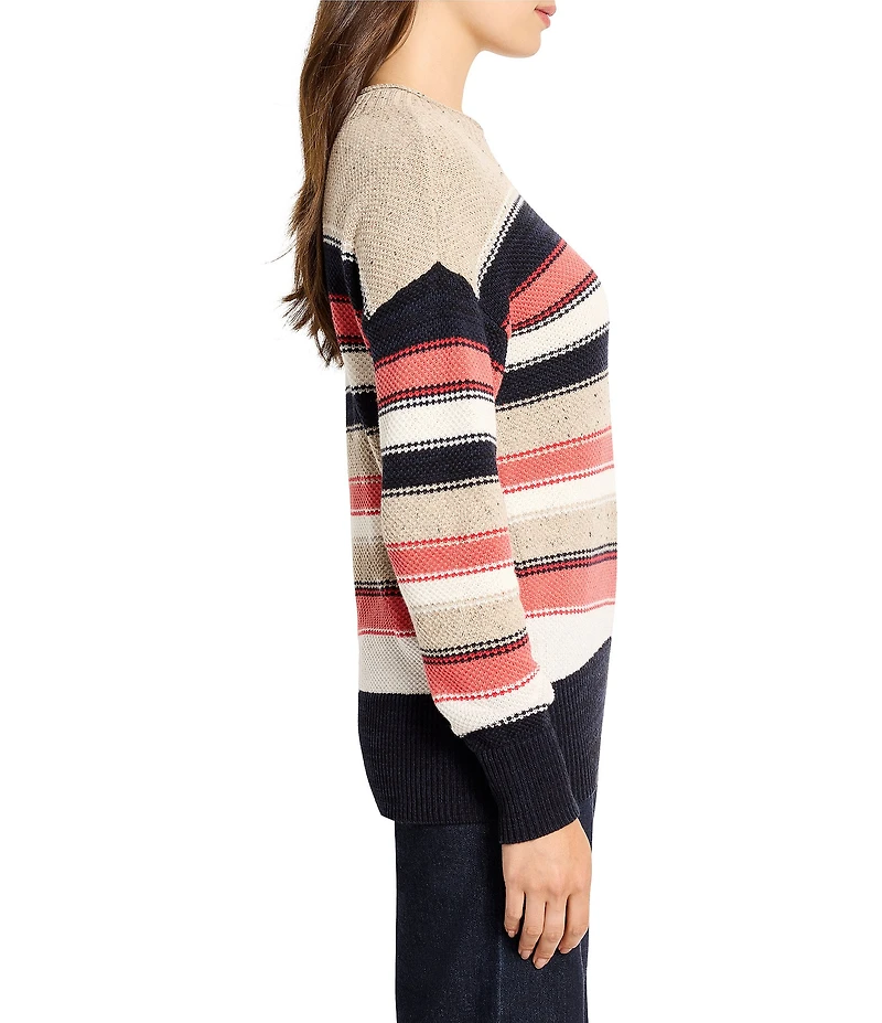 NIC + ZOE Nep Knit Stripe Round Neck Long Sleeve Sweater