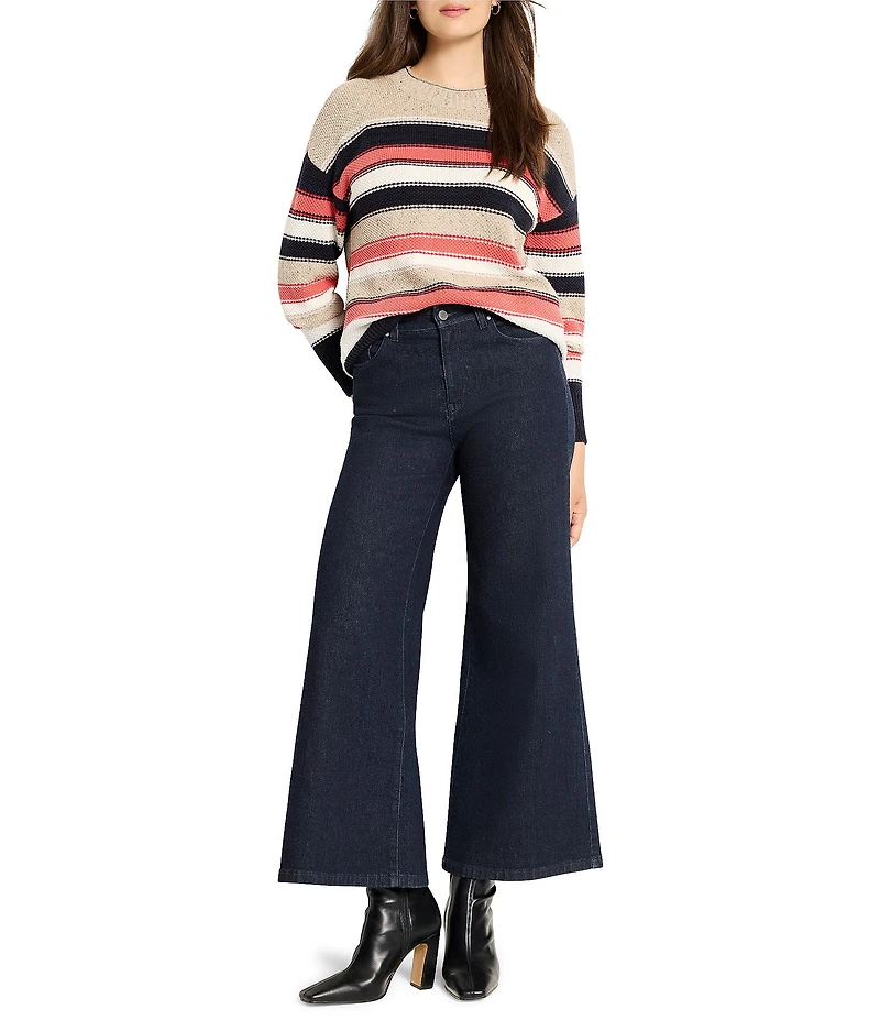 NIC + ZOE Nep Knit Stripe Round Neck Long Sleeve Sweater