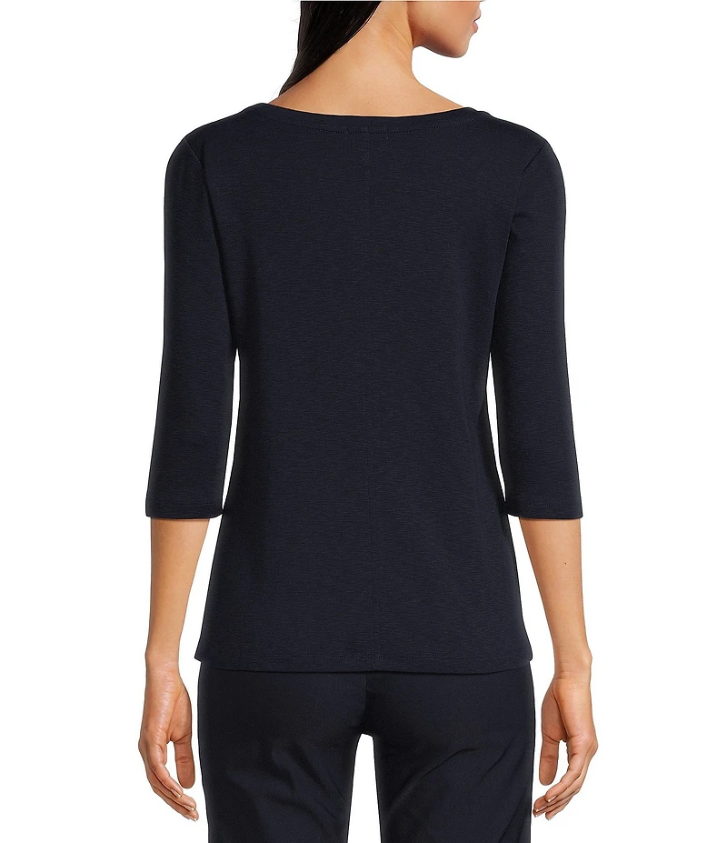 NIC + ZOE NZT Knit Jersey Boat Neck 3/4 Sleeve Tee Shirt