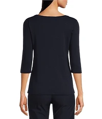 NIC + ZOE NZT Knit Jersey Boat Neck 3/4 Sleeve Tee Shirt
