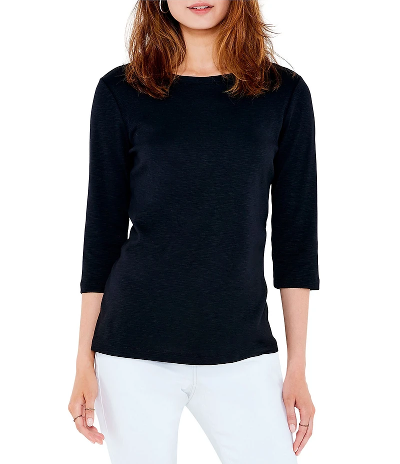 NIC + ZOE Knit Jersey Boat Neck 3/4 Sleeve Tee Shirt