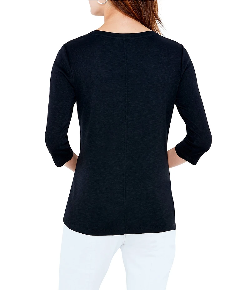 NIC + ZOE Knit Jersey Boat Neck 3/4 Sleeve Tee Shirt
