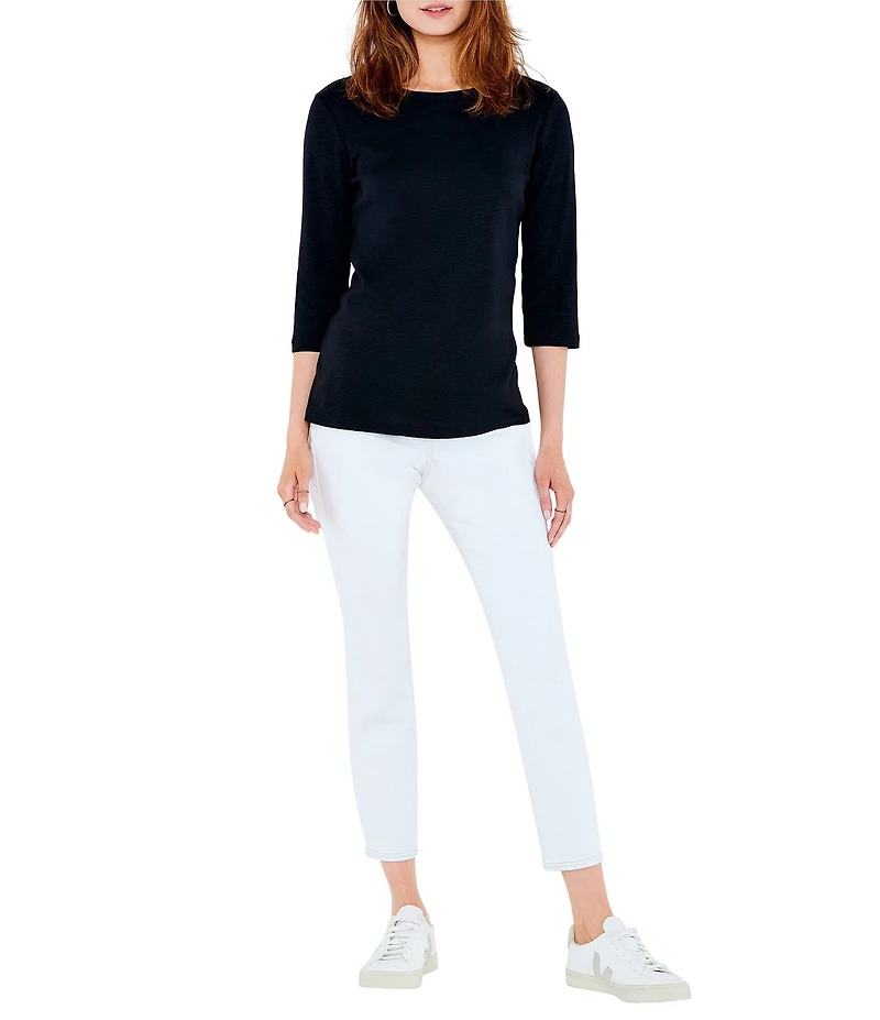 NIC + ZOE Knit Jersey Boat Neck 3/4 Sleeve Tee Shirt