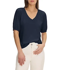 NIC + ZOE NZT Knit V-Neck Elbow Sleeve Tee