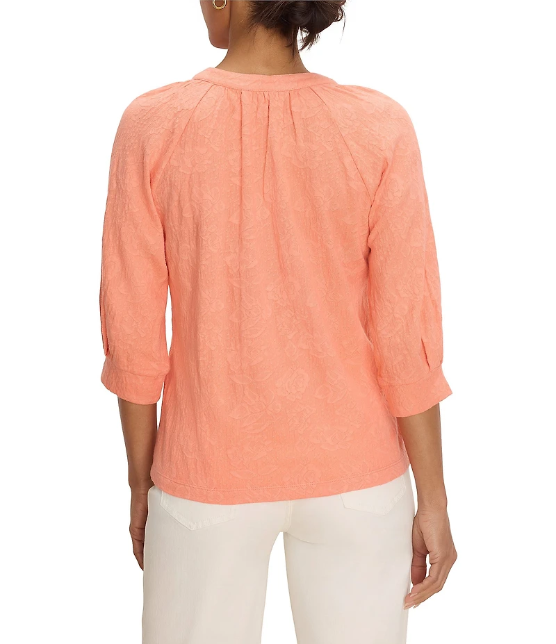 NIC + ZOE NZT Lace Knit Split V-Neck 3/4 Sleeve Top