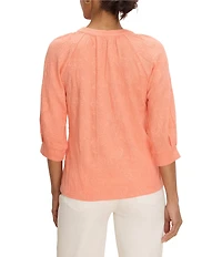 NIC + ZOE NZT Lace Knit Split V-Neck 3/4 Sleeve Top