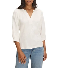 NIC + ZOE NZT Lace Knit Split V-Neck 3/4 Sleeve Top