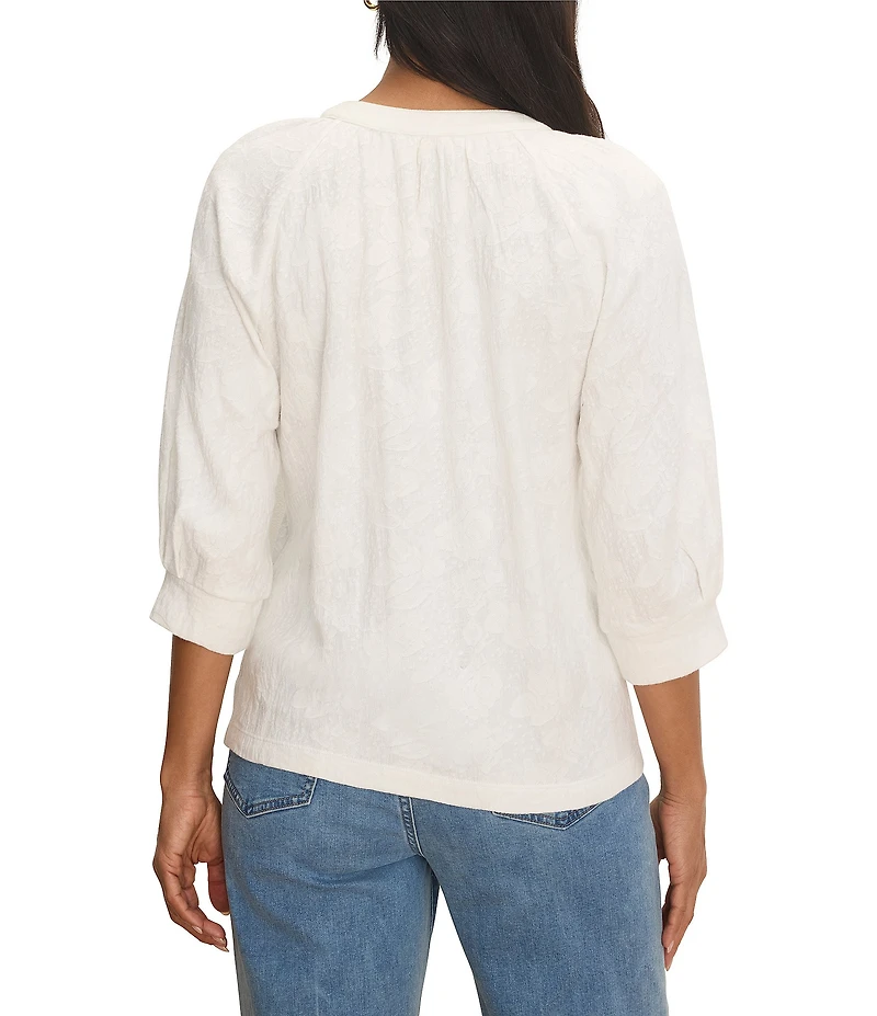 NIC + ZOE NZT Lace Knit Split V-Neck 3/4 Sleeve Top