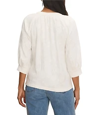 NIC + ZOE NZT Lace Knit Split V-Neck 3/4 Sleeve Top
